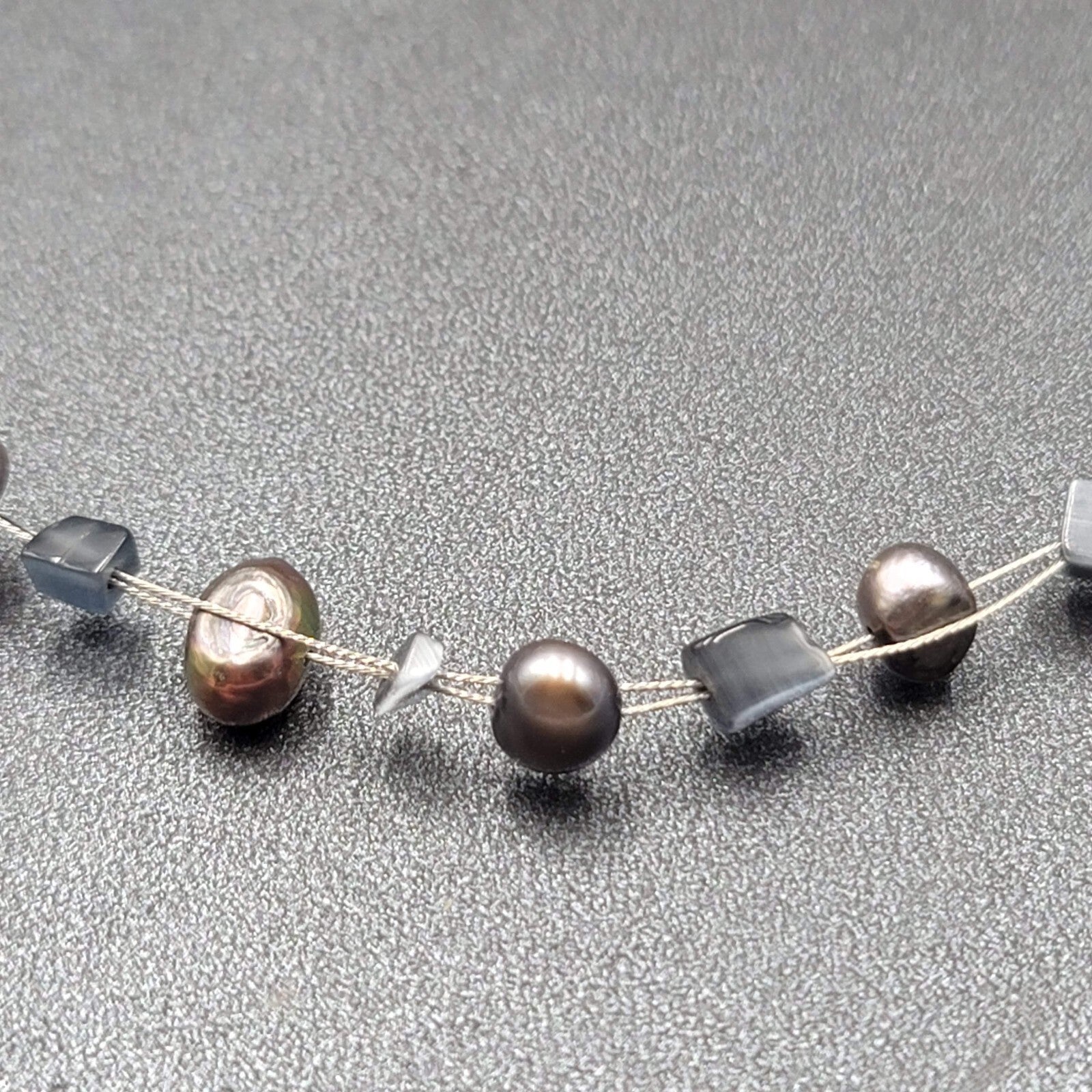 Multi Strand Pearl Station Floating Beads Necklace 18"