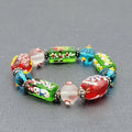 Christmas Art Glass Bead Stretch Bracelet Hand Painted Snowman Snowflake