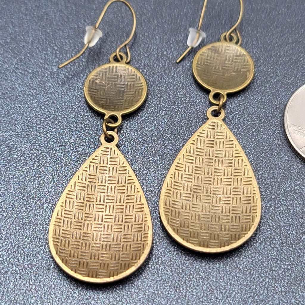 New Boho Pierced Earrings Antiqued Gold tone Lt Orange Enamel Teardrop Dangle 2"