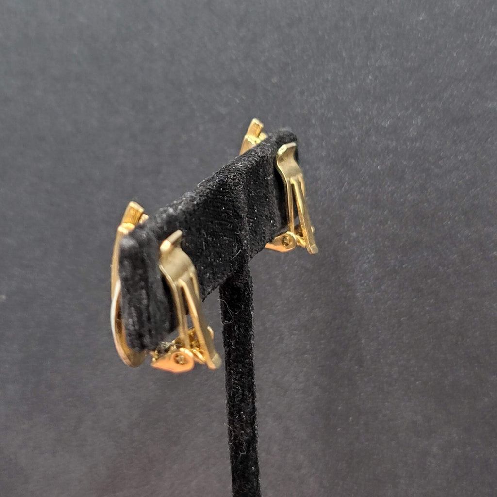 Vintage Clip on Earrings Gold tone White Enamel Studs 7/8"