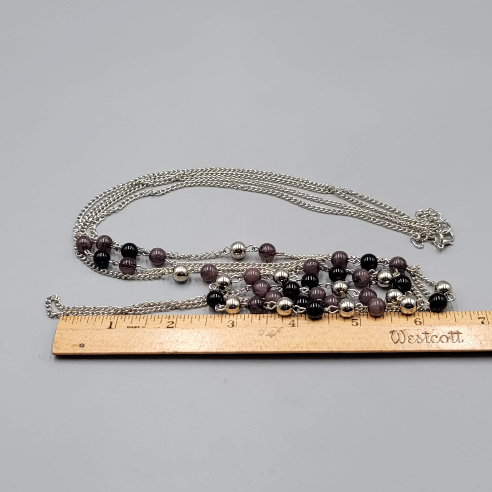 Long Double Chain Necklace Purple Black Bead Long 36" & 42"