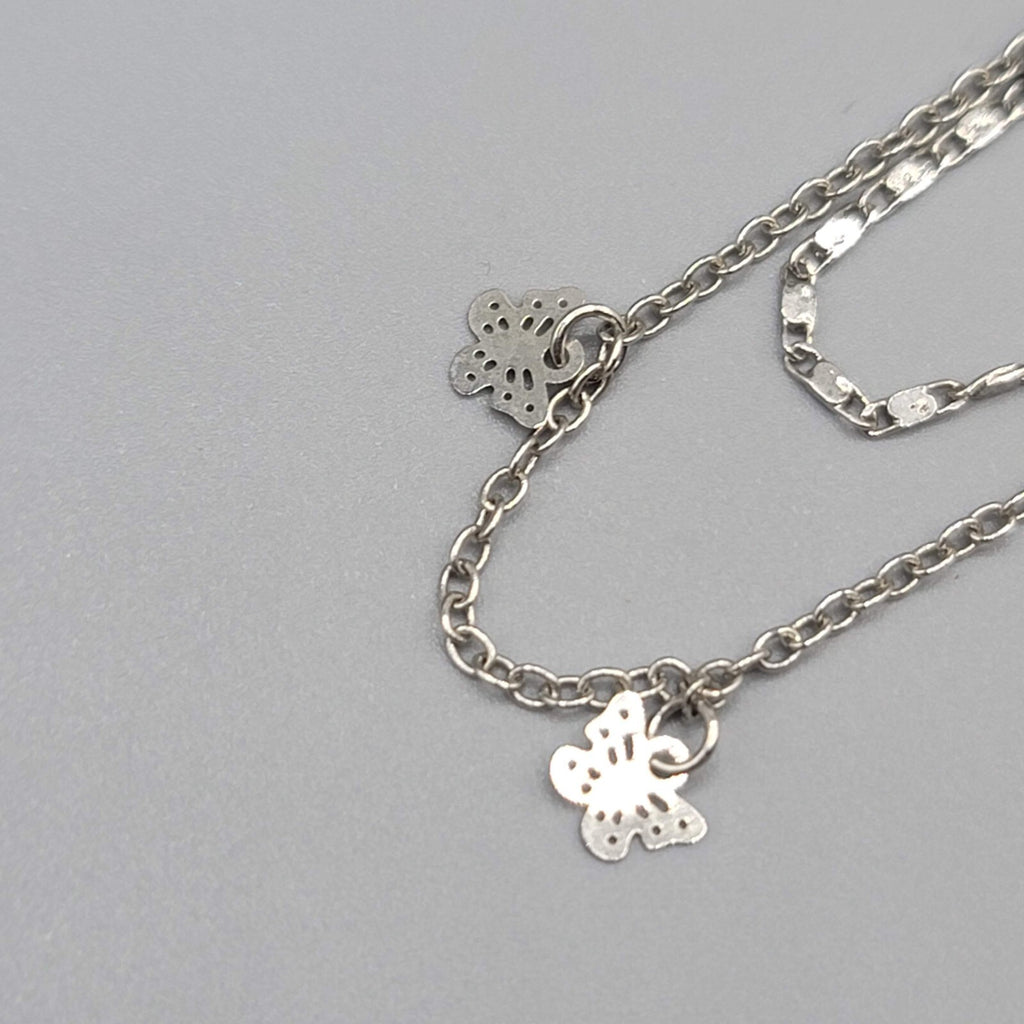 Butterfly Necklace 2 Chain Silver tone Scroll Chain Delicate 14" and 17"