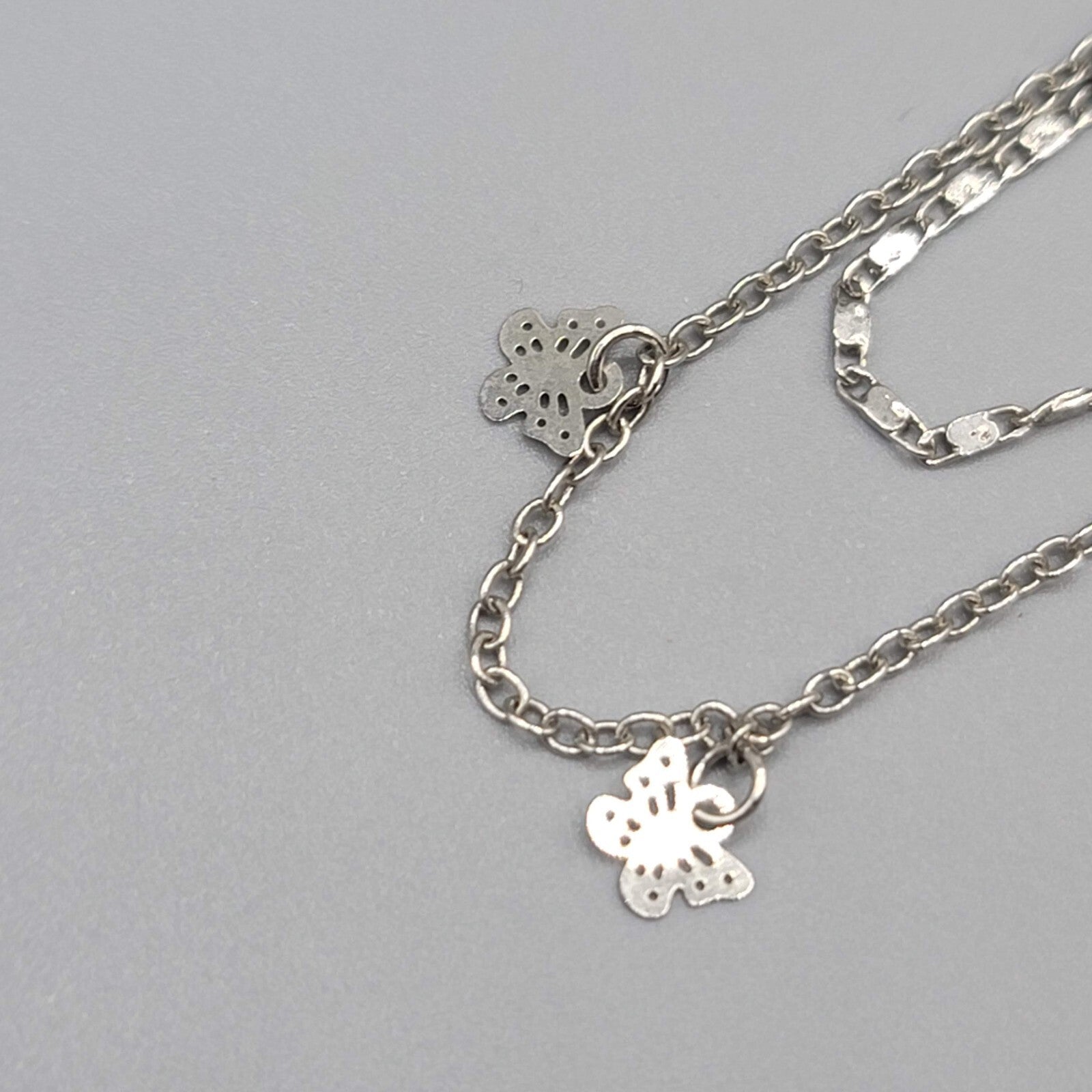 Butterfly Necklace 2 Chain Silver tone Scroll Chain Delicate 14" and 17"