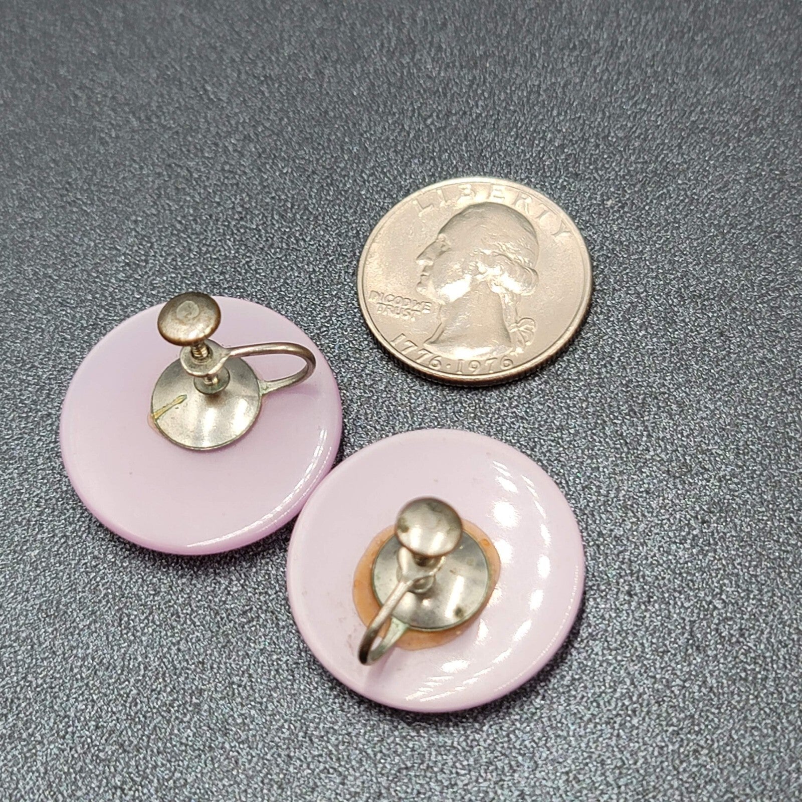 Vintage Clip on Earrings Screw Back Purple Lavender Lucite Round Disc 1"