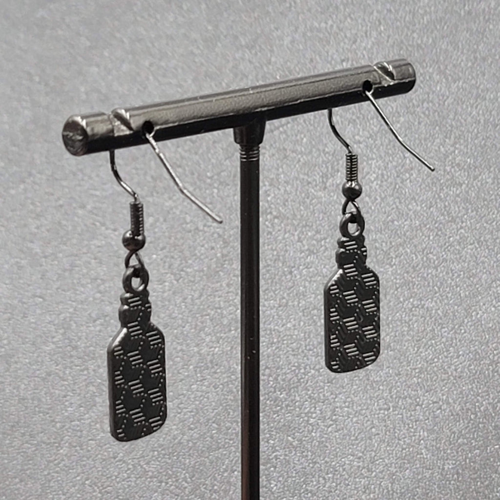 Poison Pierced Earrings Black White Enamel Dangle Here Today Gone Tomorrow 7/8"