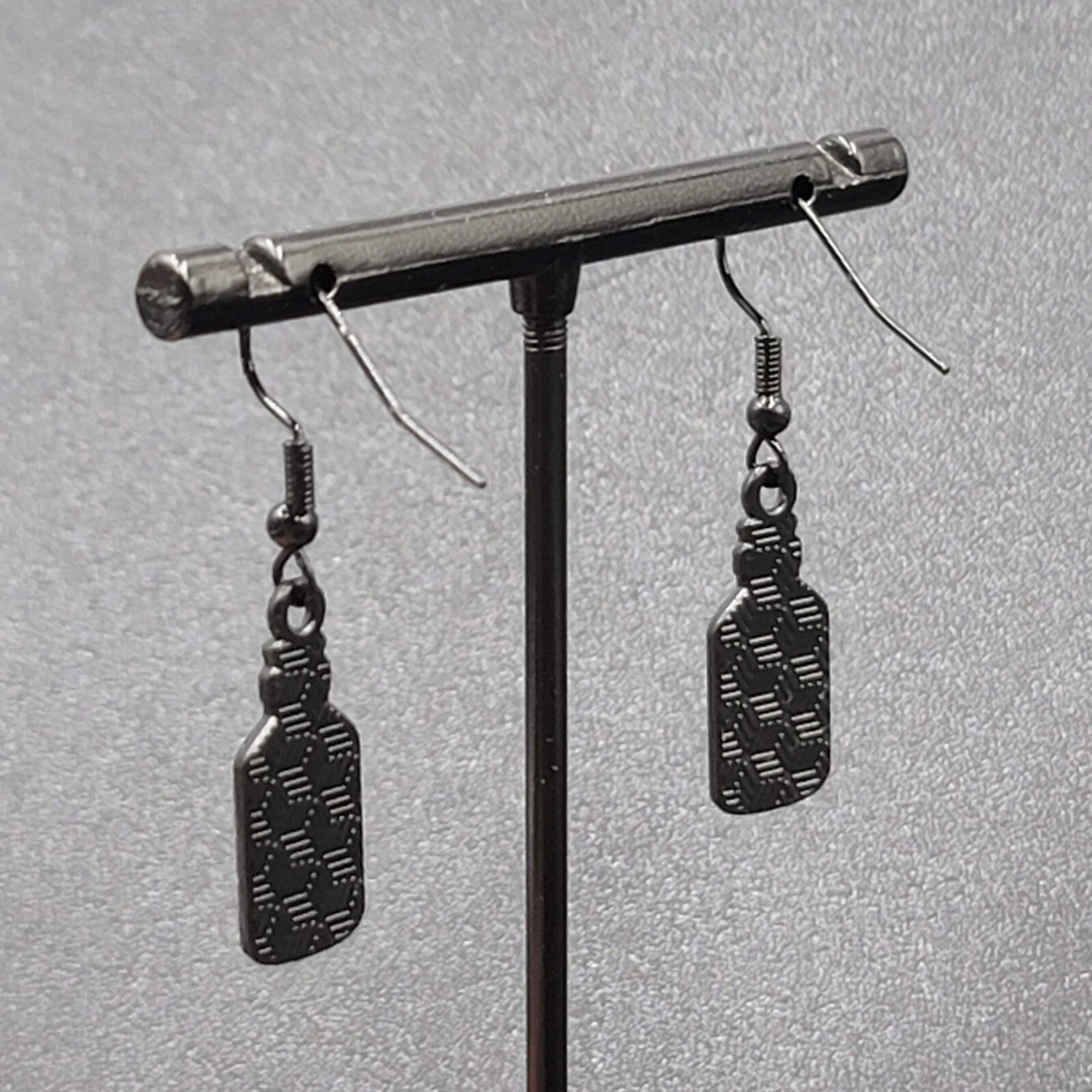 Poison Pierced Earrings Black White Enamel Dangle Here Today Gone Tomorrow 7/8"