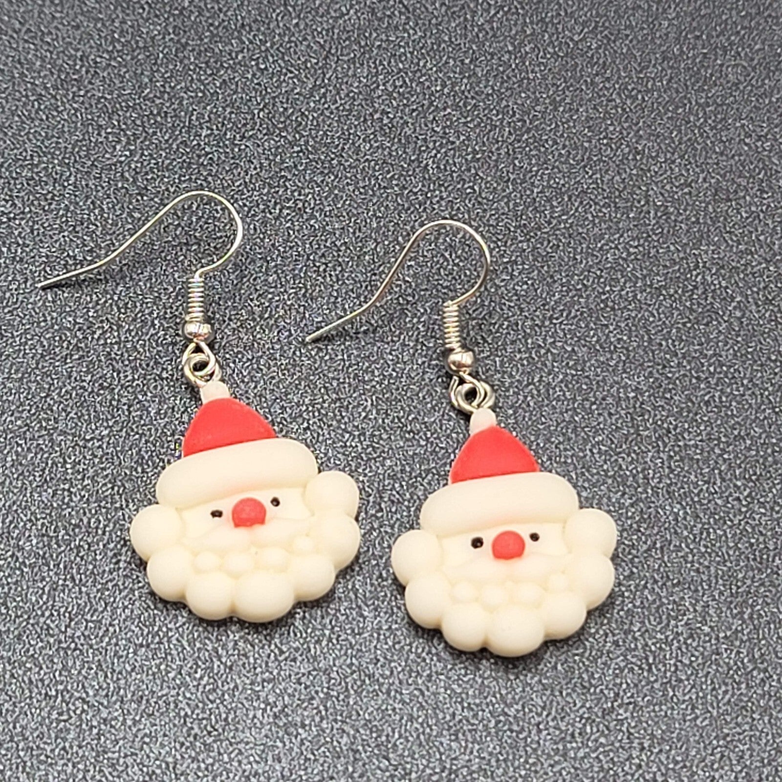 Santa Claus Christmas Pierced Earrings Puffy 3D Dangle 1 1/8"
