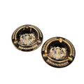 Greek Key Black Ceramic Ashtray Set of 2 24K Gold Hand Made in Greece Mythology