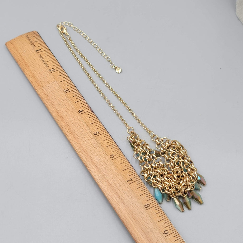 Lauren Conrad Multicolor Blue Brown Iridescent Beads Necklace Gold tone 14"-18"