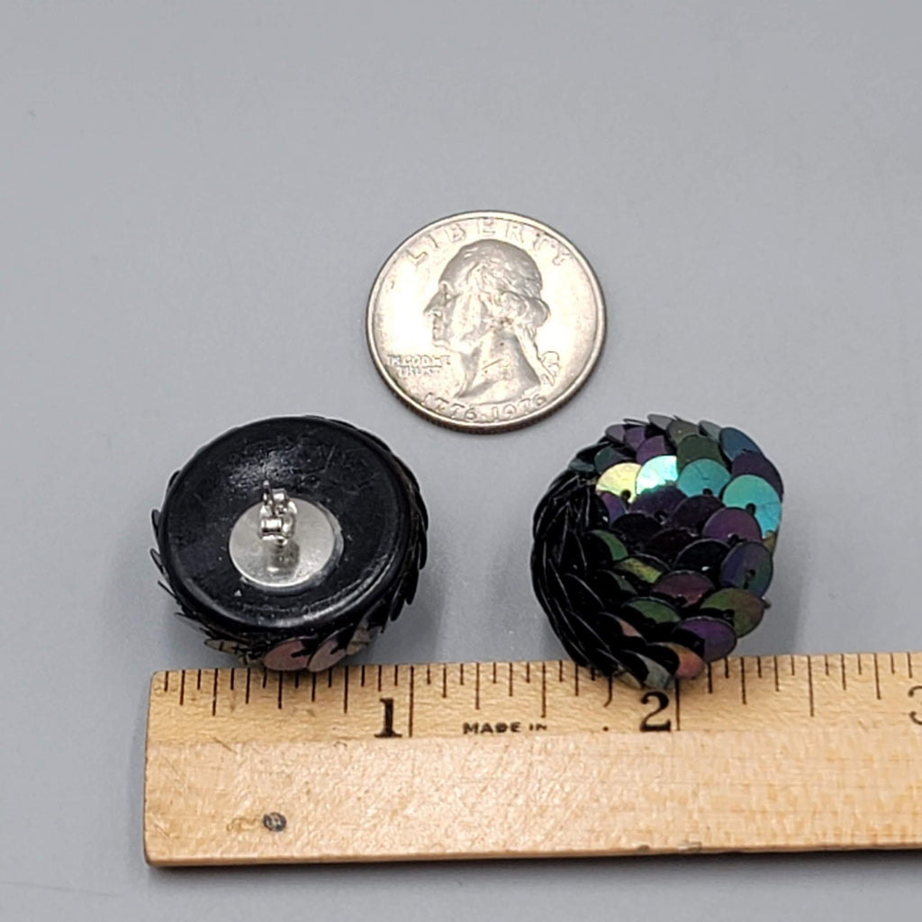 Vintage Sequin Dome Pierced Earrings Drop 1"