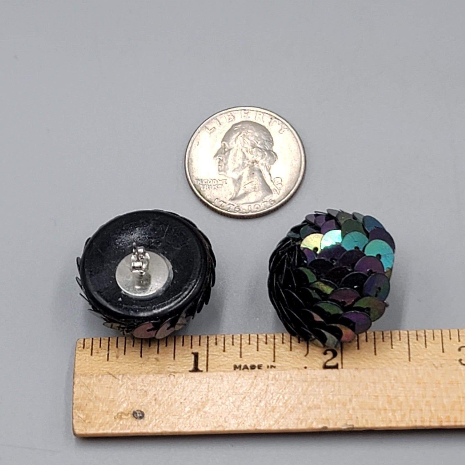 Vintage Sequin Dome Pierced Earrings Drop 1"