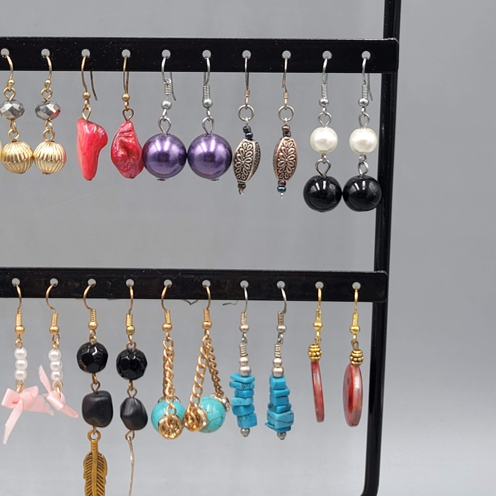 Lot of 44 Beaded Pierced Earrings Multi color ALL Dangle Hooks Bead Mixed