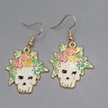 Pierced Earrings Gold tone Enamel Red Rose Moth Dangle 1 1/8"