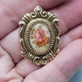 Vintage Sarah Cov Rose Cameo Brooch Gold tone 1.25 in