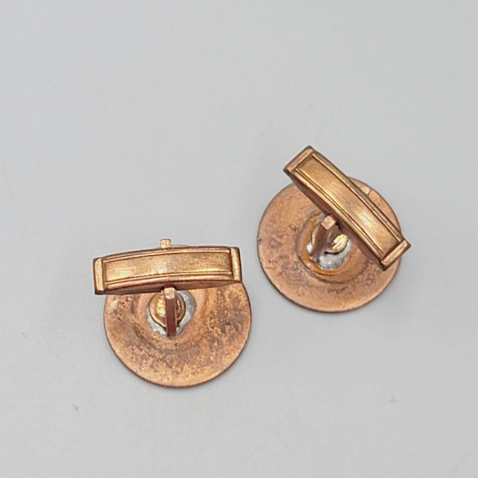 Vintage Mens Cufflinks White Speckle Enamel over Copper Round 3/4"