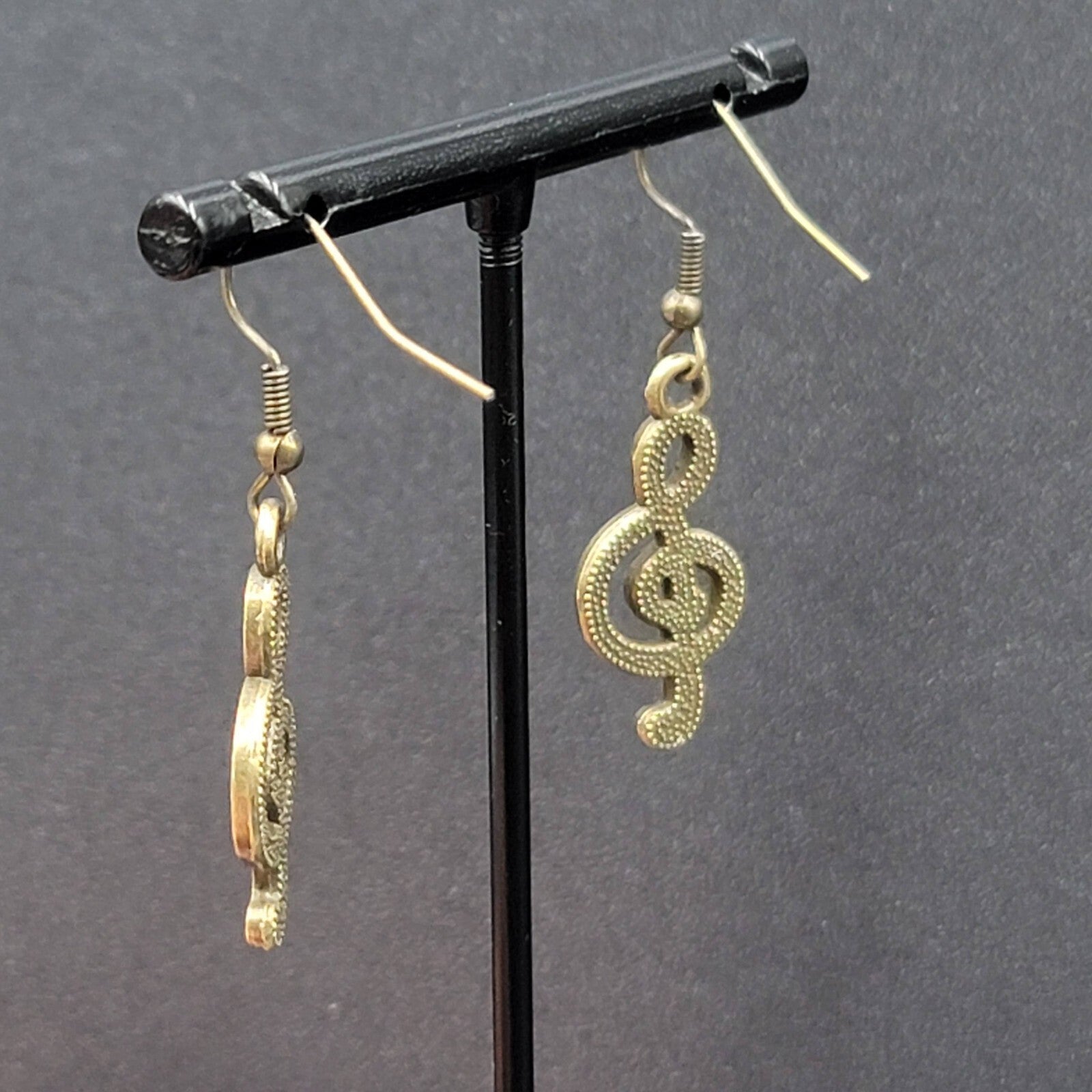 New Treble Clef Pierced Earrings Music Bronze tone Dangle 1"