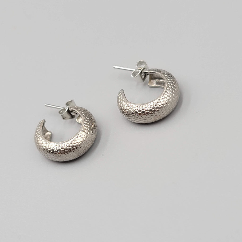 Small Hoop Pierced Earrings Silver tone Textured Hoops 1/2"
