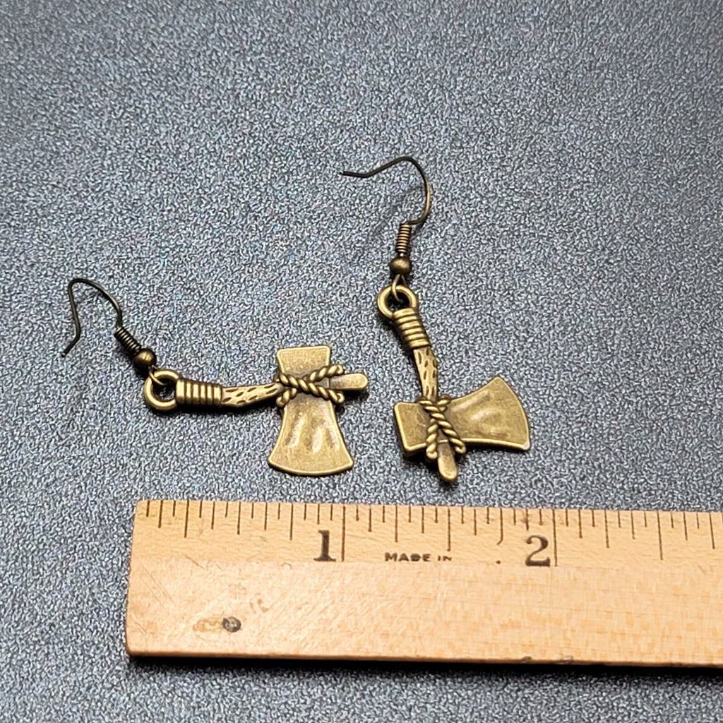 New Axe Hatchet Pierced Earrings Bronze tone Tool Dangle 1"