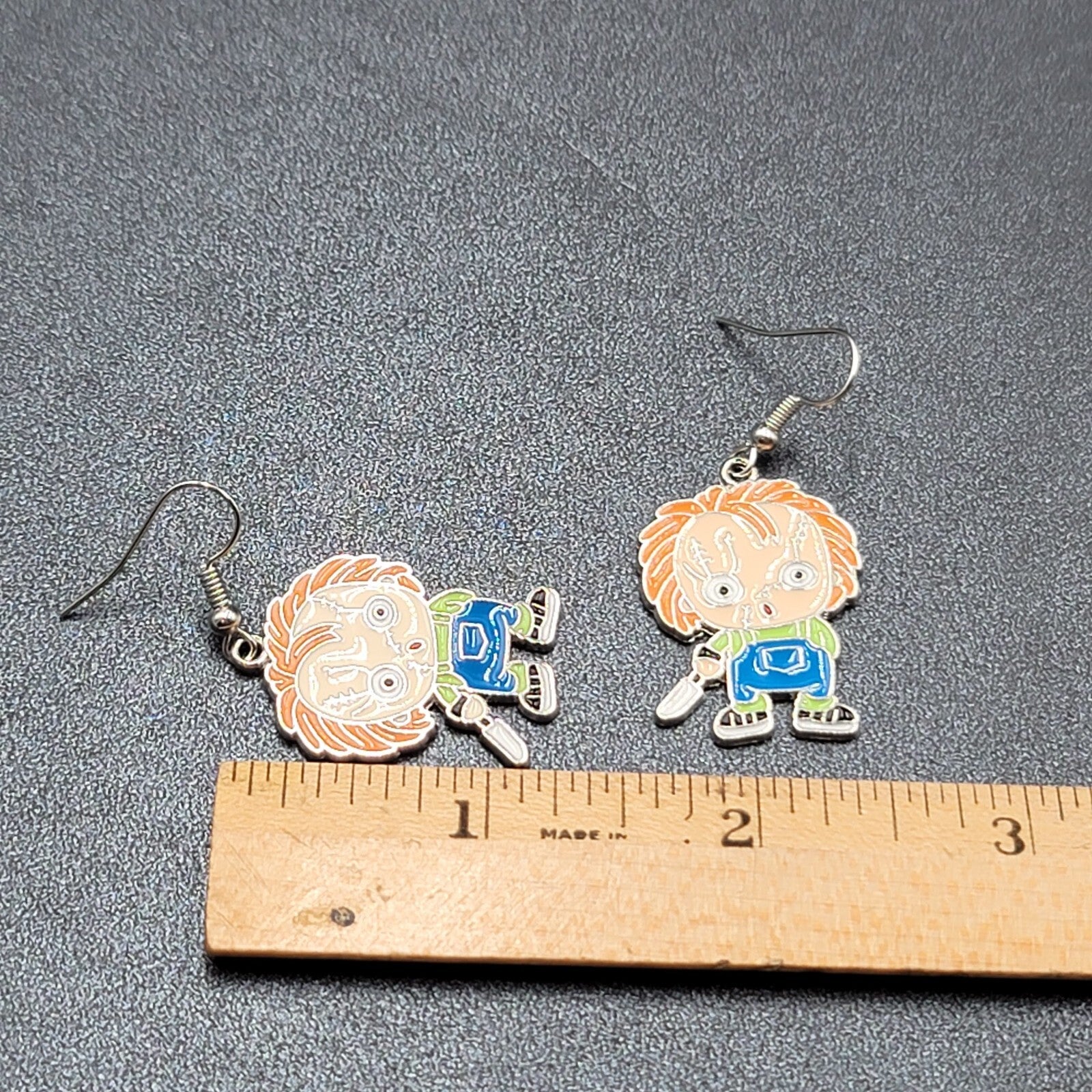 Chuckie Pierced Earrings Enamel Childs Play Horror Movie Dangle 1.25" 