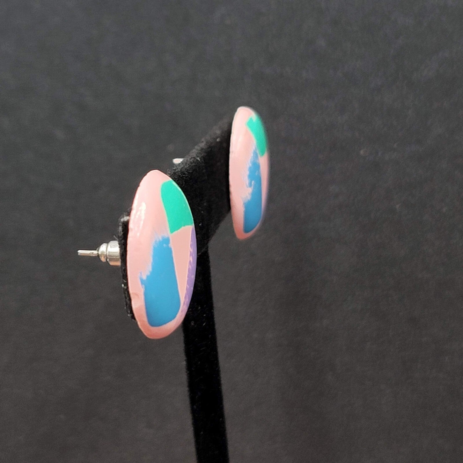 Vintage Pierced Earrings Pink Teal Blue Purple Round 7/8"