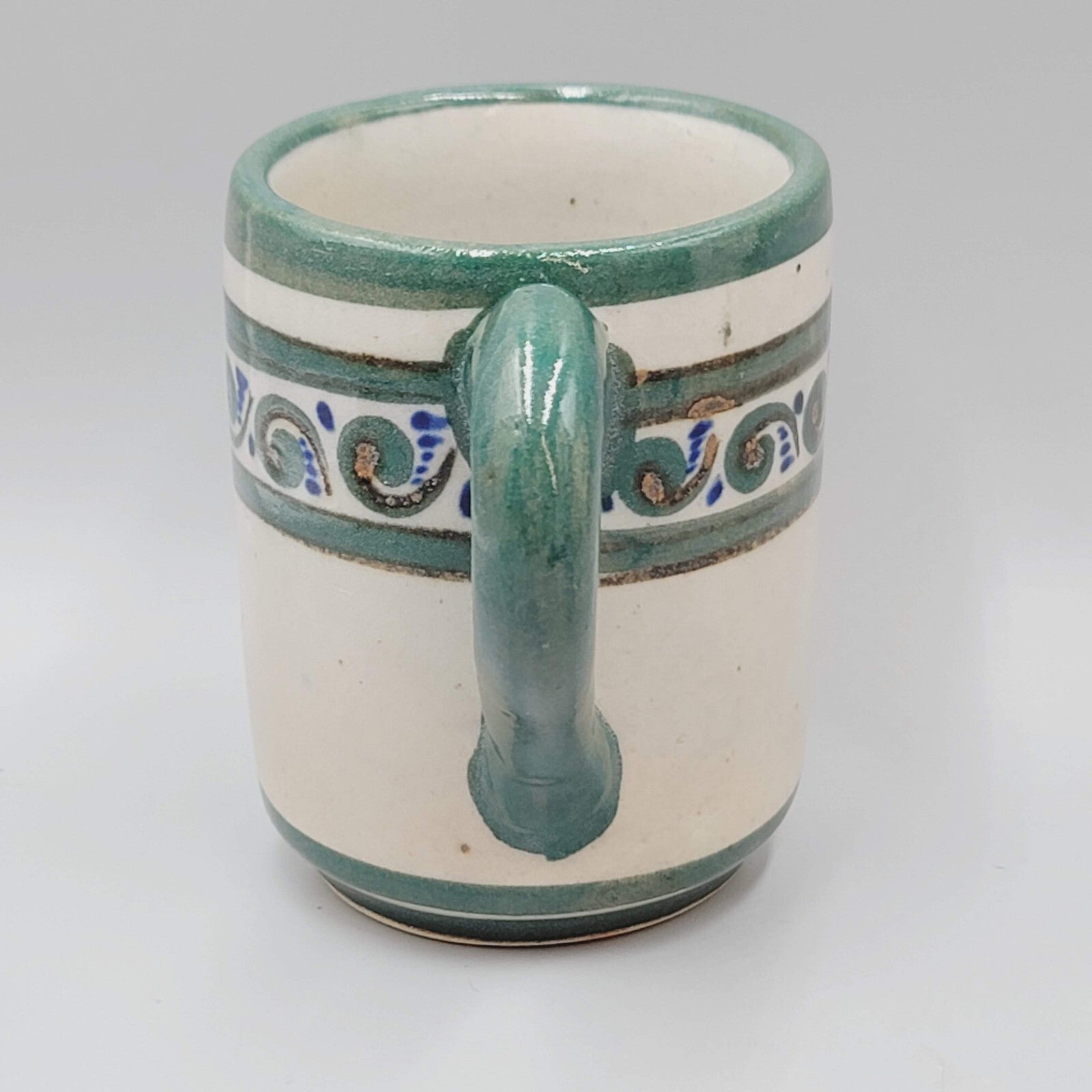 Mexico Xochiquetzal Pottery Coffee Mug Signed by Artist  Green Blue