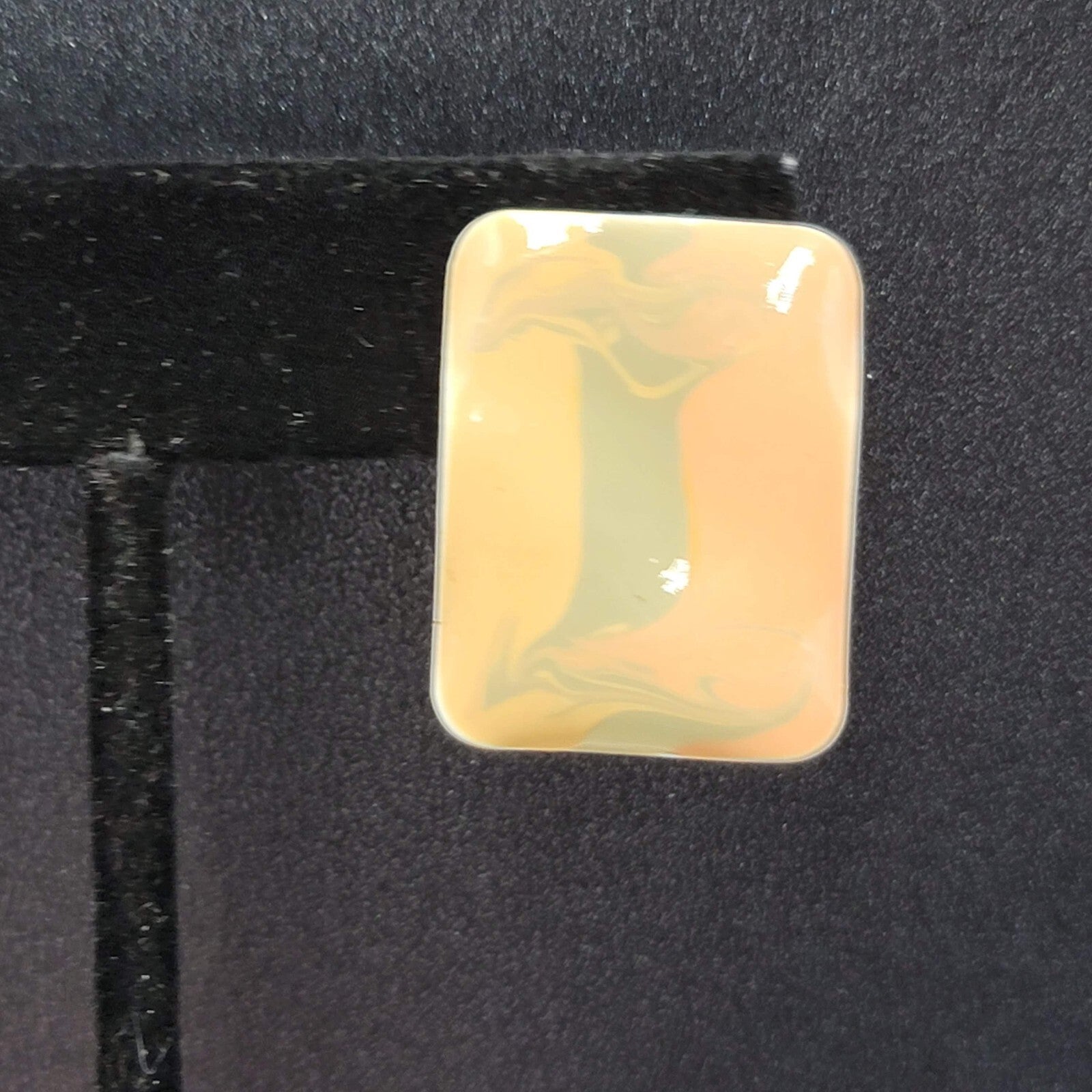 Vintage Pierced Earrings Peach Sage Enamel Rectangle Drop 1"
