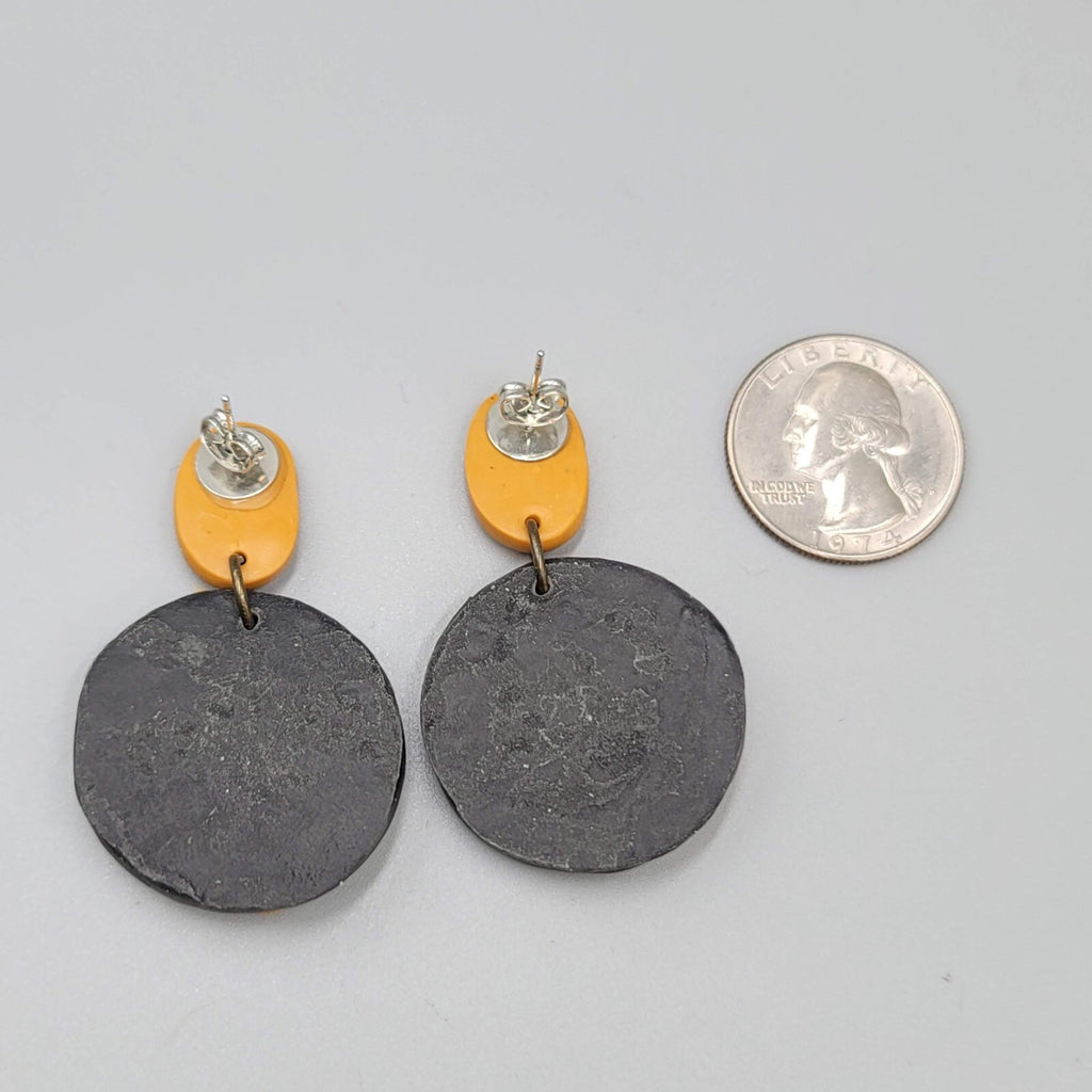 Polymer Clay Flower Pierced Earrings Tan Black Dangle Fall 1.75"
