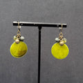 Pierced Earrings Green Shell and Beaded Dangle 1.25"