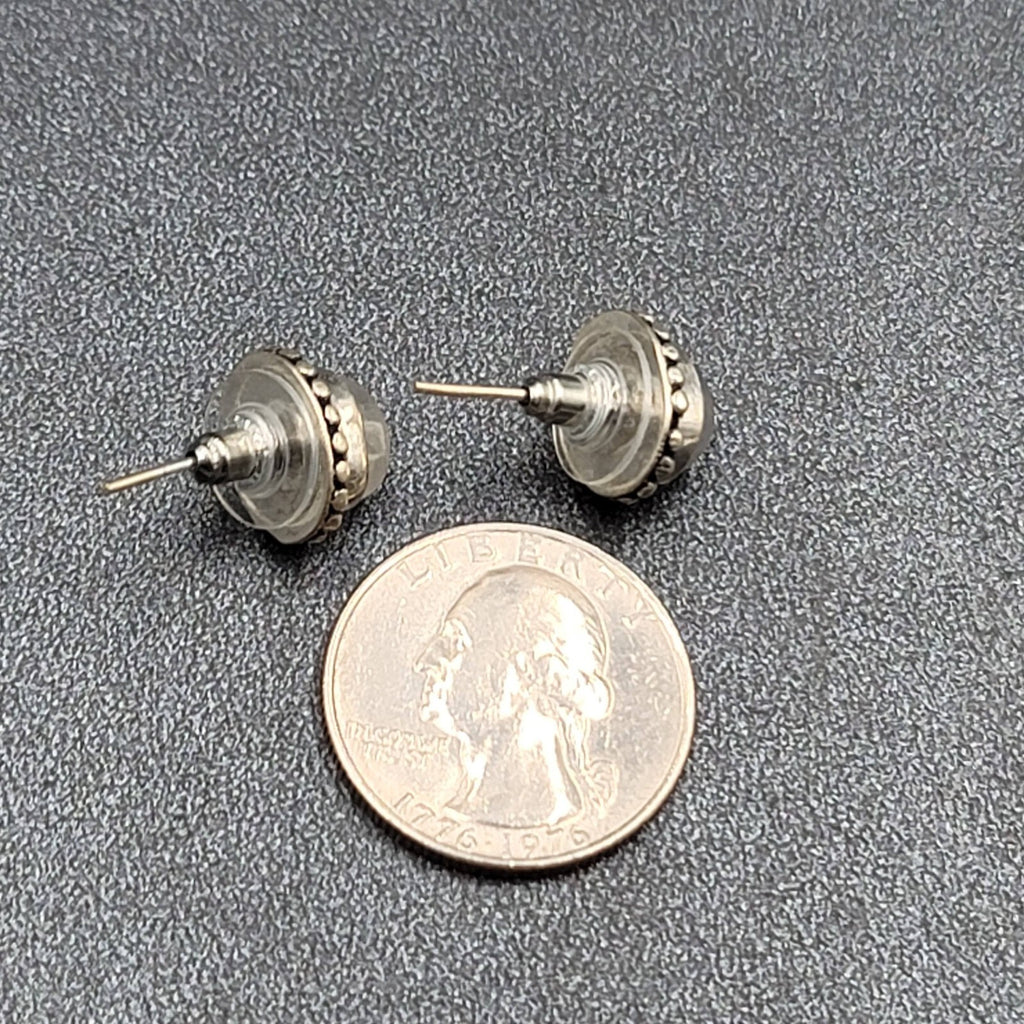 Pierced Earrings Silver tone Moonstone Oval Studs 1/2"