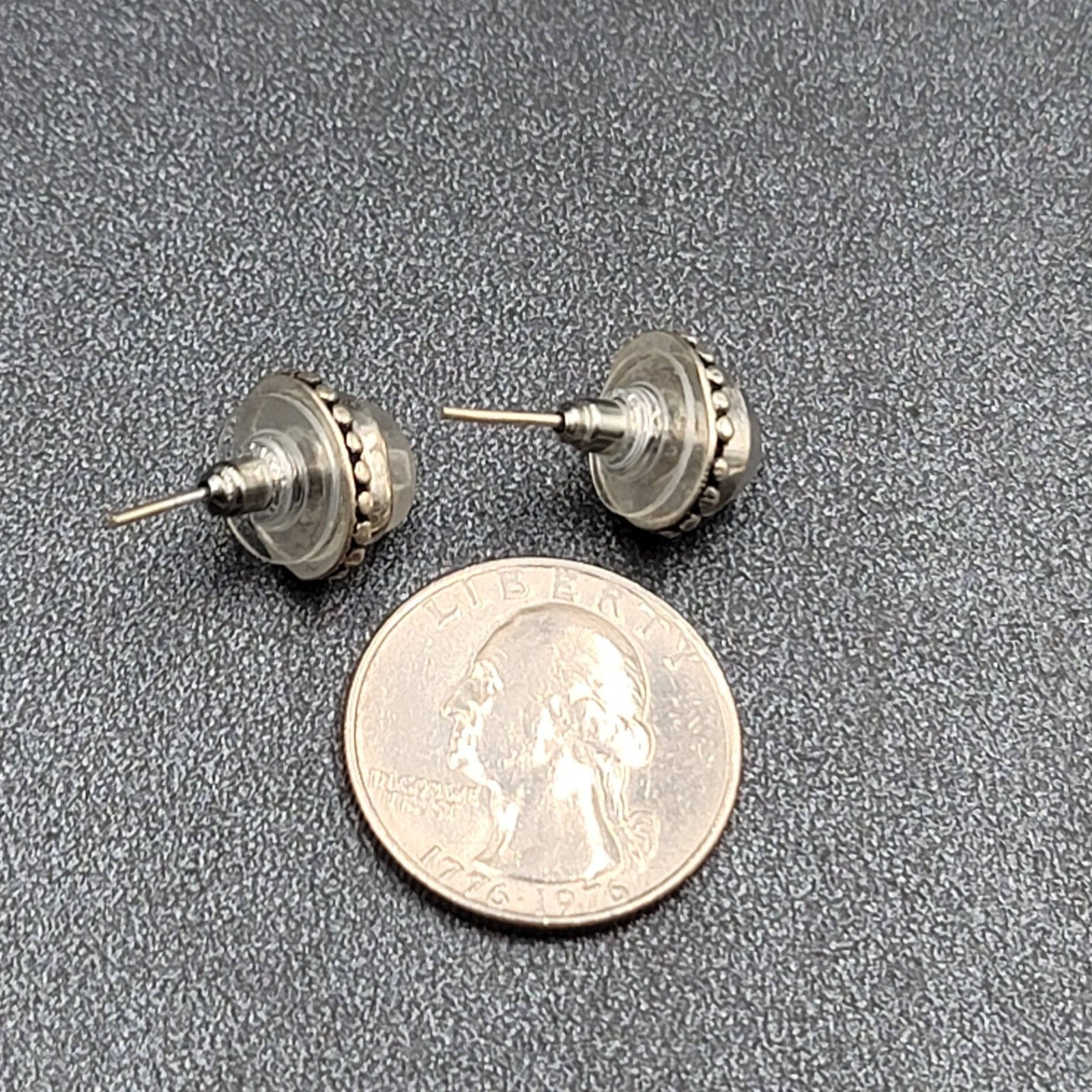 Pierced Earrings Silver tone Moonstone Oval Studs 1/2"