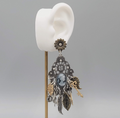 Statement Cameo Charm Pierced Earrings Tri-tone Dangle 3.75"