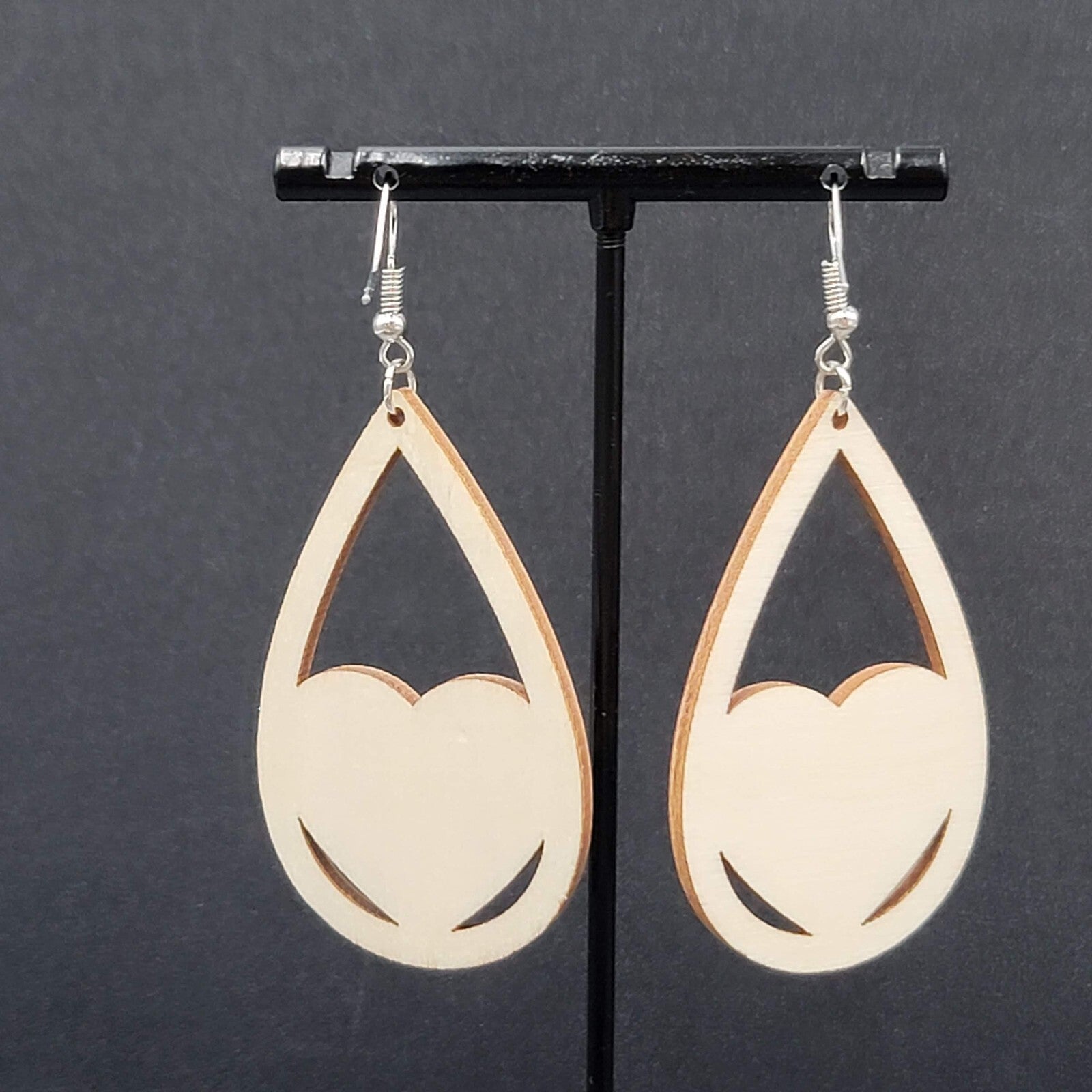 New PRIDE HEART Pierced Earrings Rainbow Wood Teardrop Dangle 2.25"