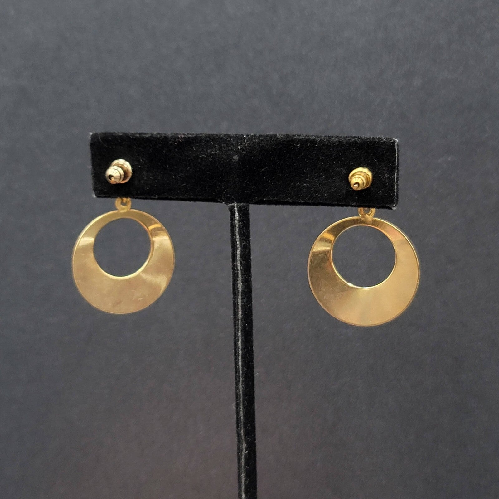Vintage Pierced Earrings Gold tone Cream Enamel Dangle 1.25"