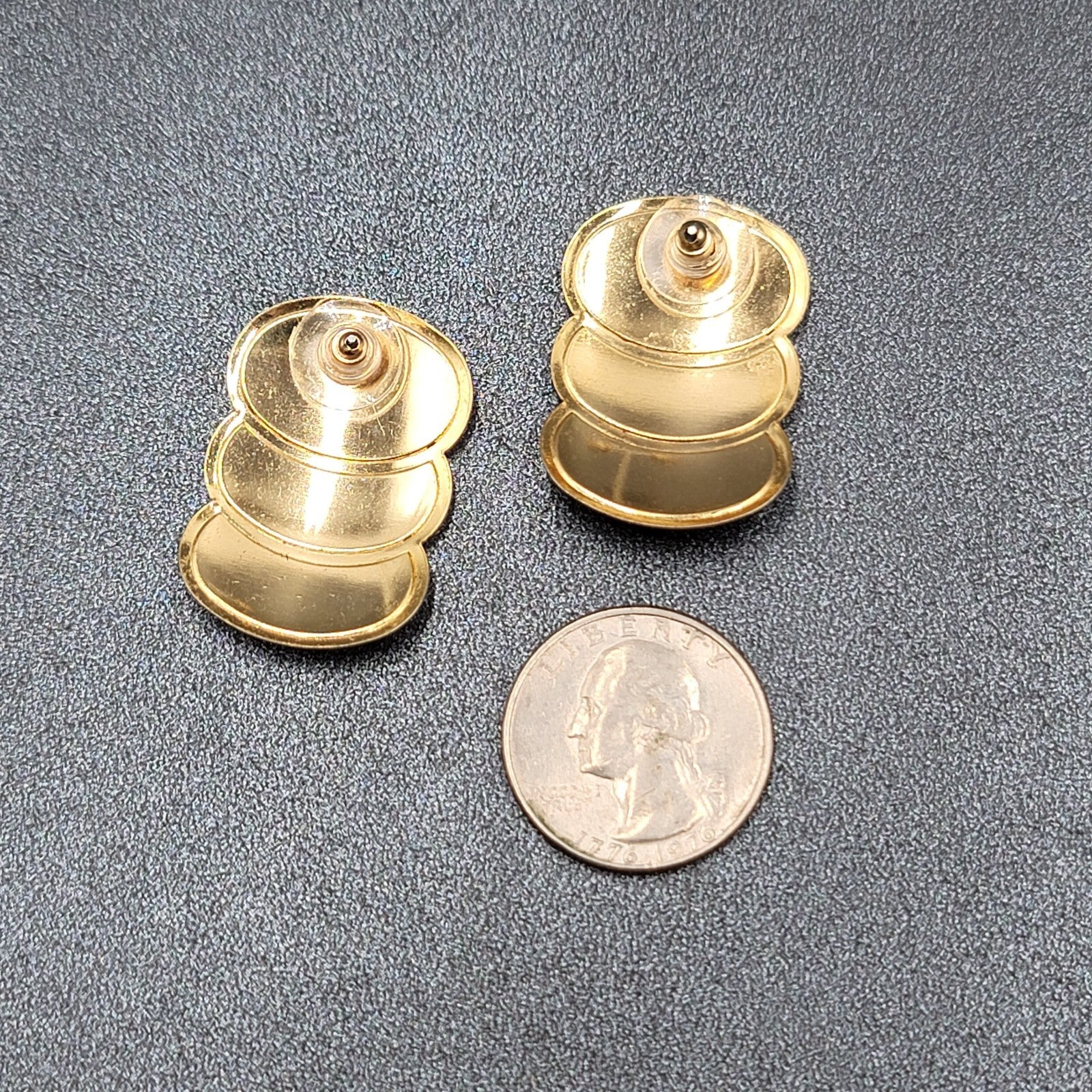 Vintage Pierced Earrings Navy Cream Enamel Drop 80's 1 3/8"