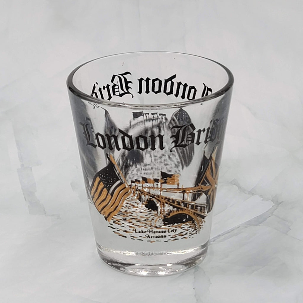 Vintage London Bridge Lake Havasu City AZ Shot Glass Black Gold Collectible