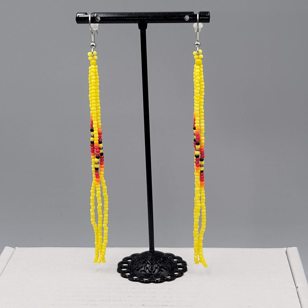 Long Pierced Earrings Yellow Seed Bead Southwestern Dangle 4"