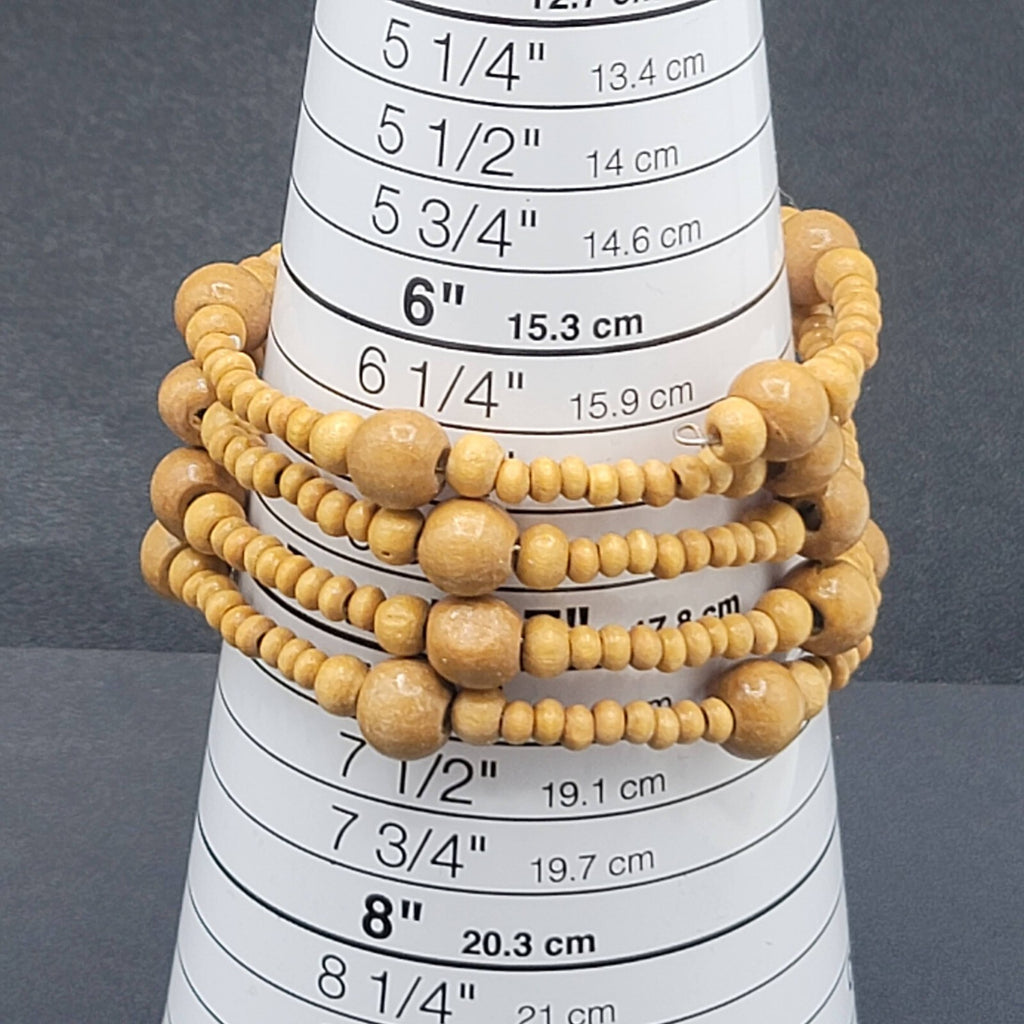 Memory Wire Bracelet Wood Beads Wrap Boho Summer