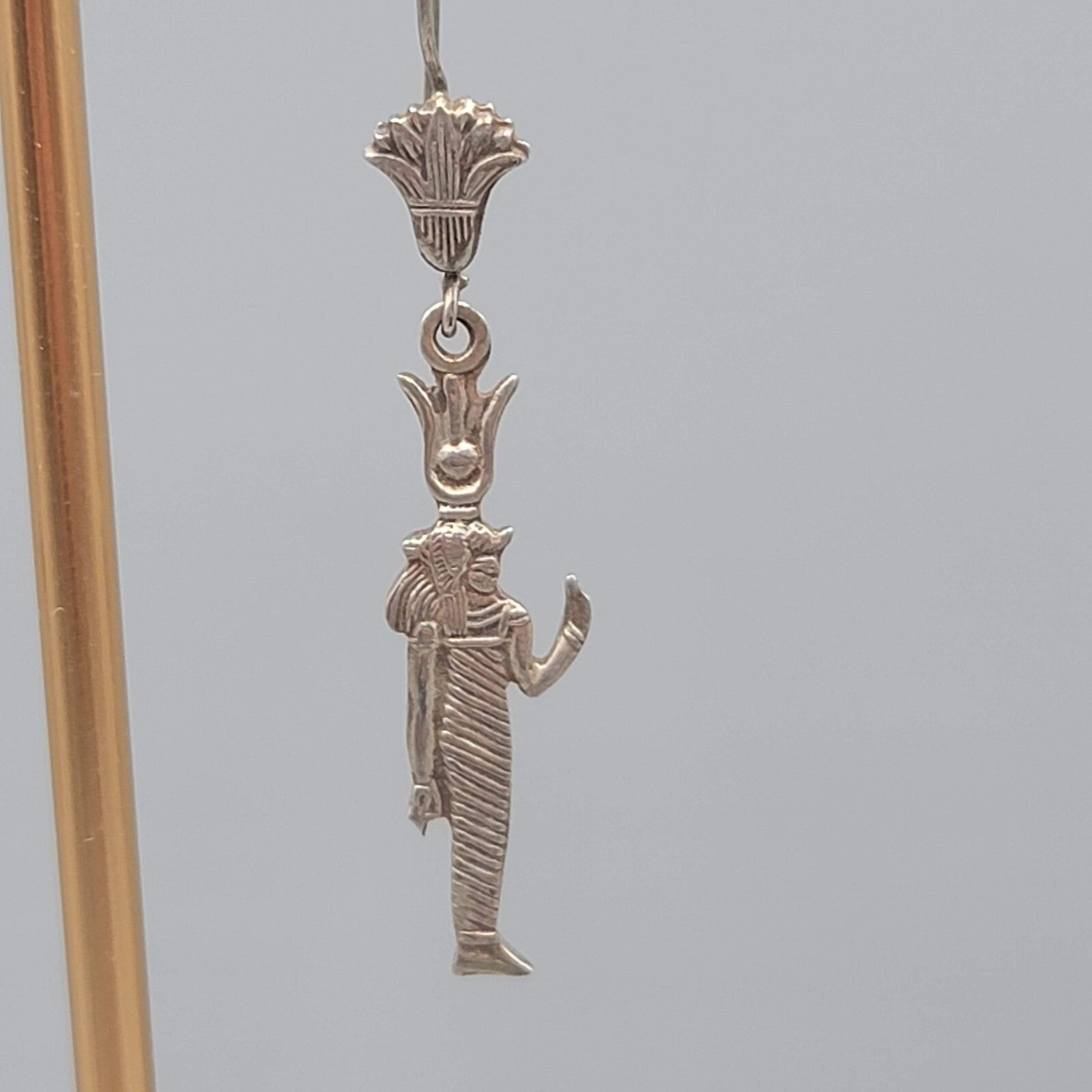 Sterling Silver Egyptian God Hator Pierced Earrings Dangle 1.75"