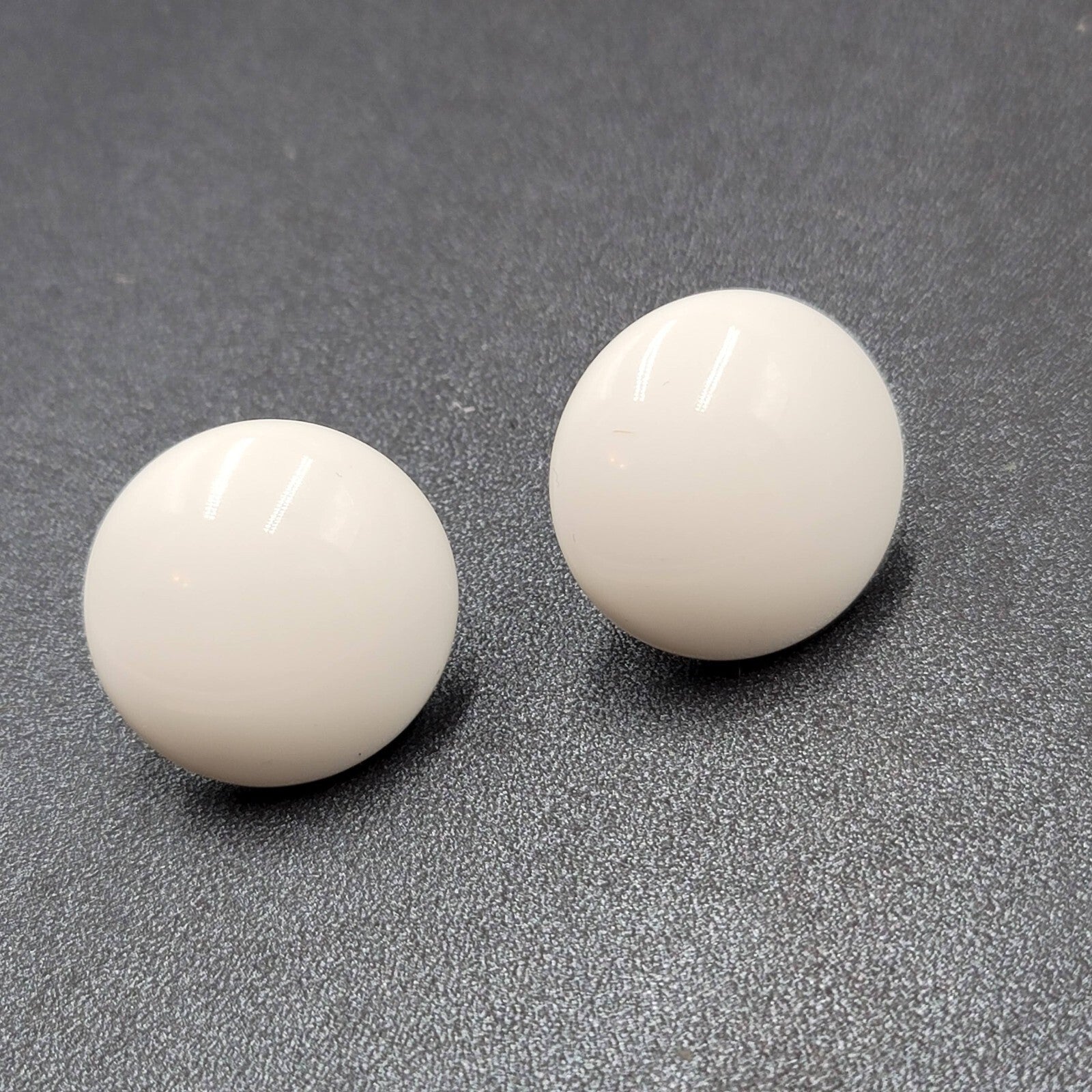 Vintage Clip on Earrings Large White Acrylic Dome Round Pin-up 1 1/8"
