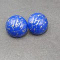 Vintage Pierced Earrings Blue Dome Studs Gold Glitter Paint 1"