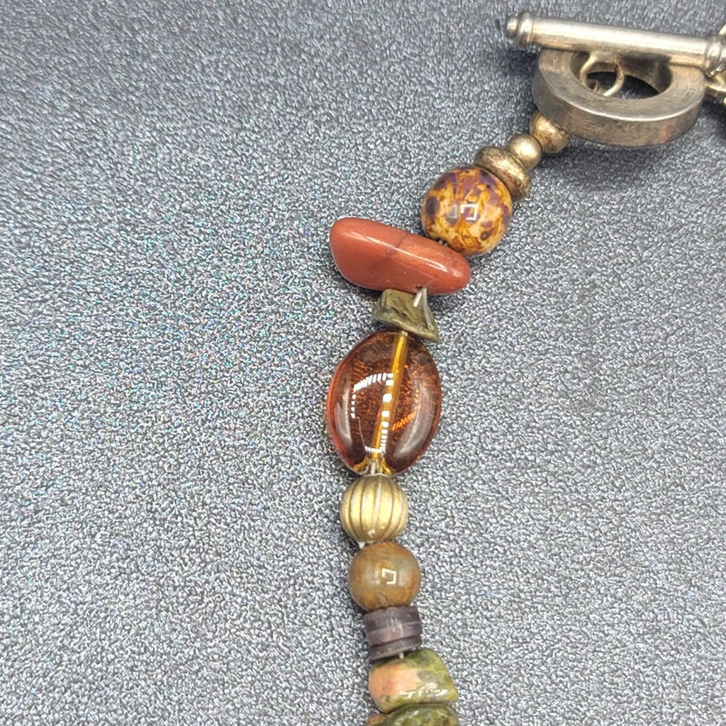 Carnelian Stone Bracelet Agate Silver tone Multi Polished Gemstone 7.25"
