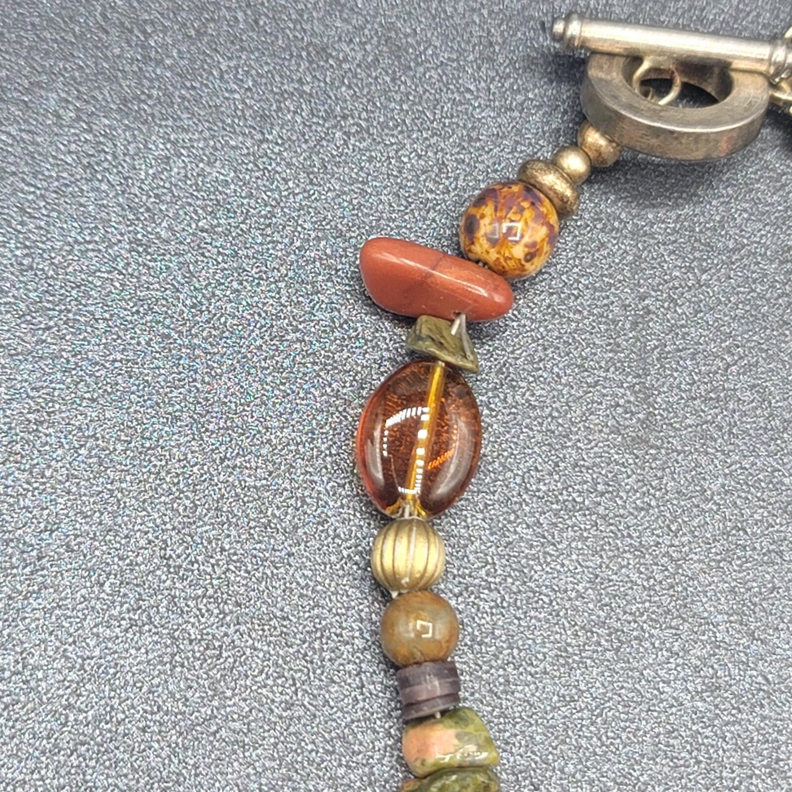 Carnelian Stone Bracelet Agate Silver tone Multi Polished Gemstone 7.25"