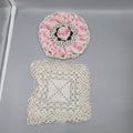 2 Vintage Crocheted Doilies Pink White Green Flowers