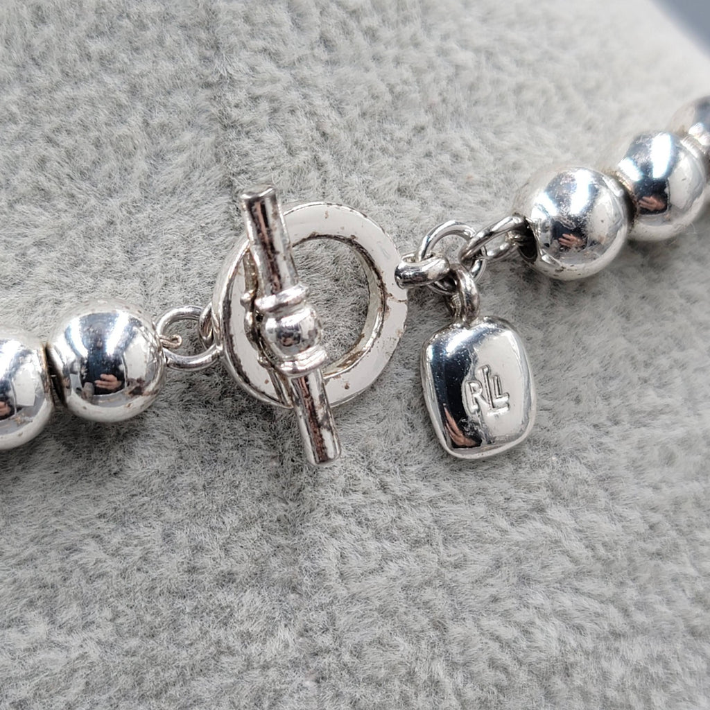 RLL Necklace Silver Plated Beads on Chain Toggle Closure 16" READ