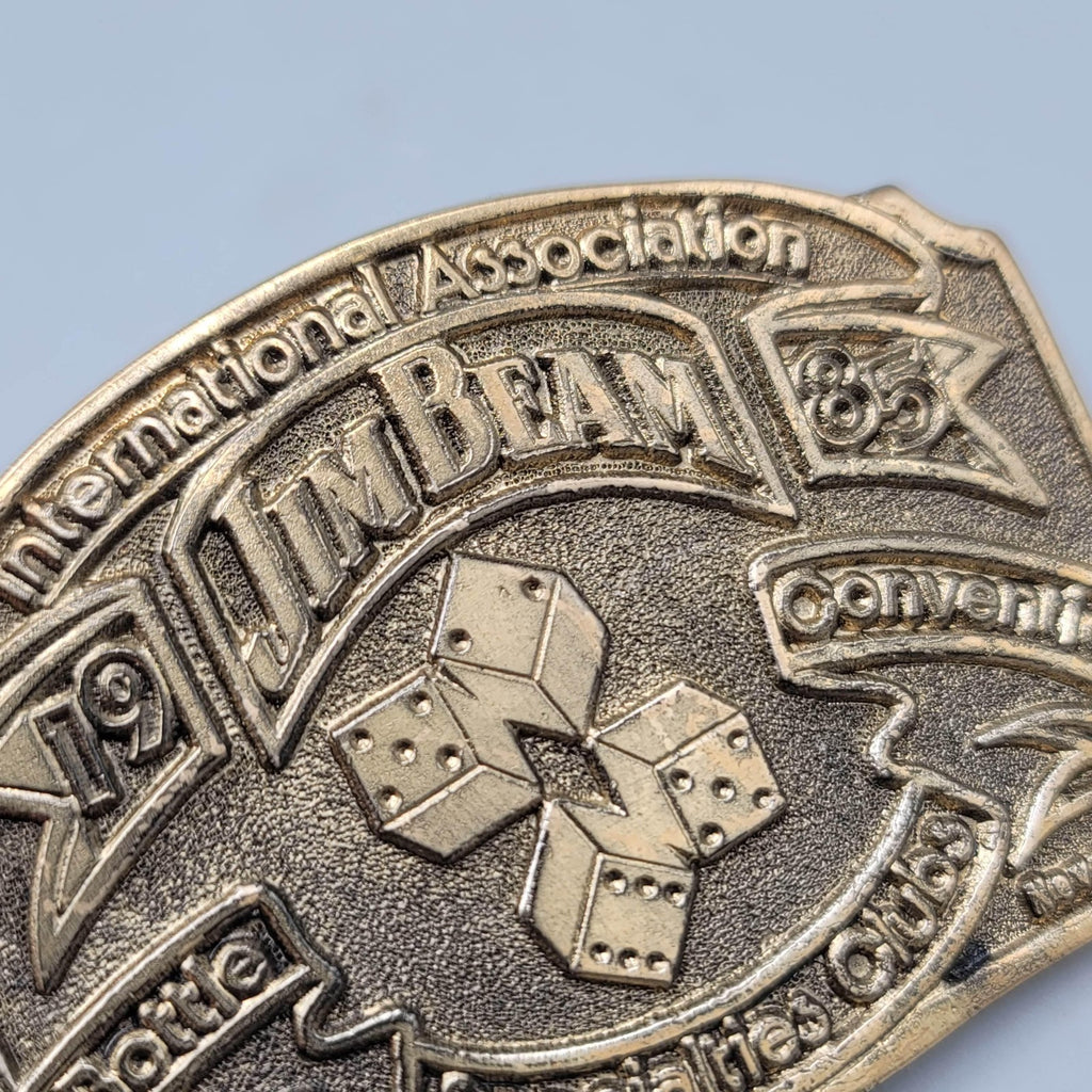 Vintage Jim Beam Belt Buckle Mens Brass Tone 1985 Las Vegas Convention DICE