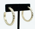 Vintage Pierced Earrings Textured Goldtone Rhinestone Hoops Costume  1"