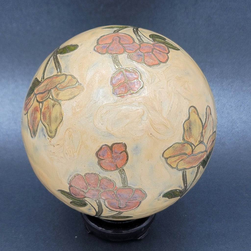 Heavy Orb Vase Bowl Enamel Metal Floral Balls Table Decor Tray Farmhouse 4" 