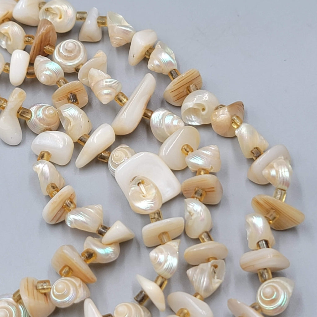 Vintage Real Shell Bead 4 Strand Necklace Estate Costume Jewelry 16" 18"20"22"