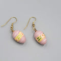 Vintage Pink Easter Egg Pierced Earrings Hand Painted Wood Dangle 7/8"
