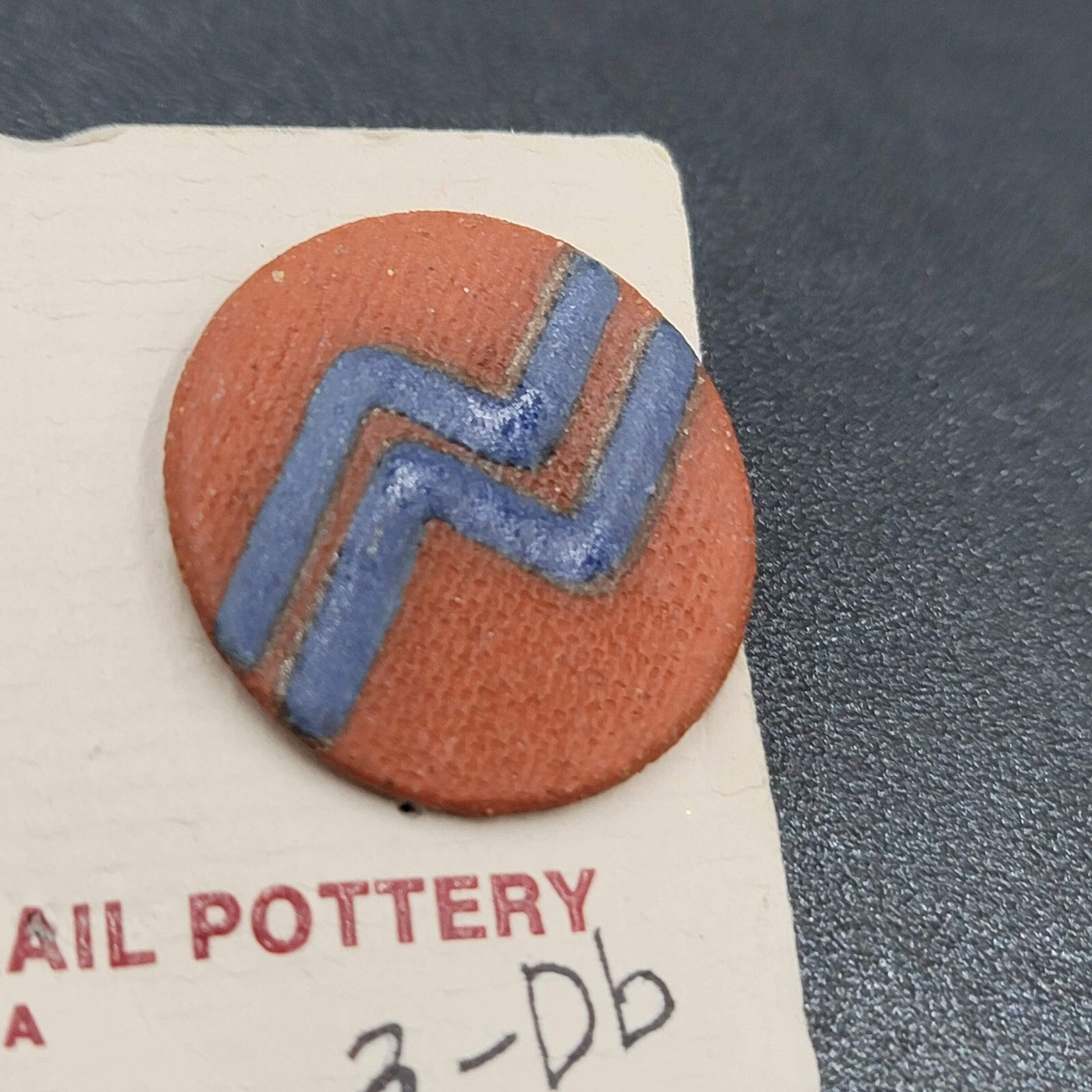 Vintage Tohono Trail Pottery Pierced Earrings Red Blue Disc Textured 1 1/8"